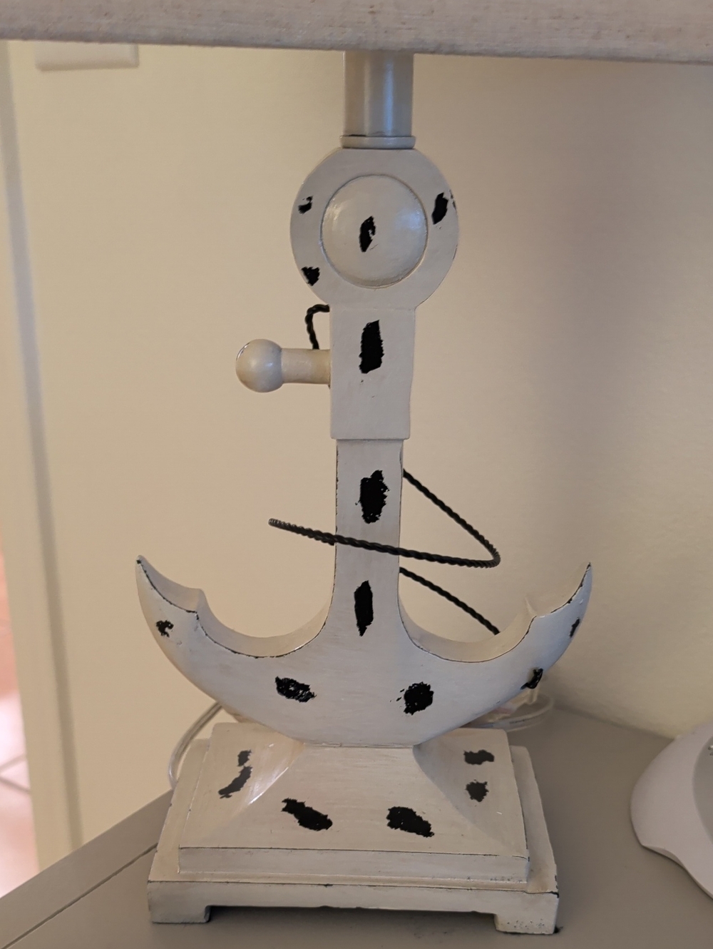 Vintage White Distressed Anchor Table Lamp Base - Home Art